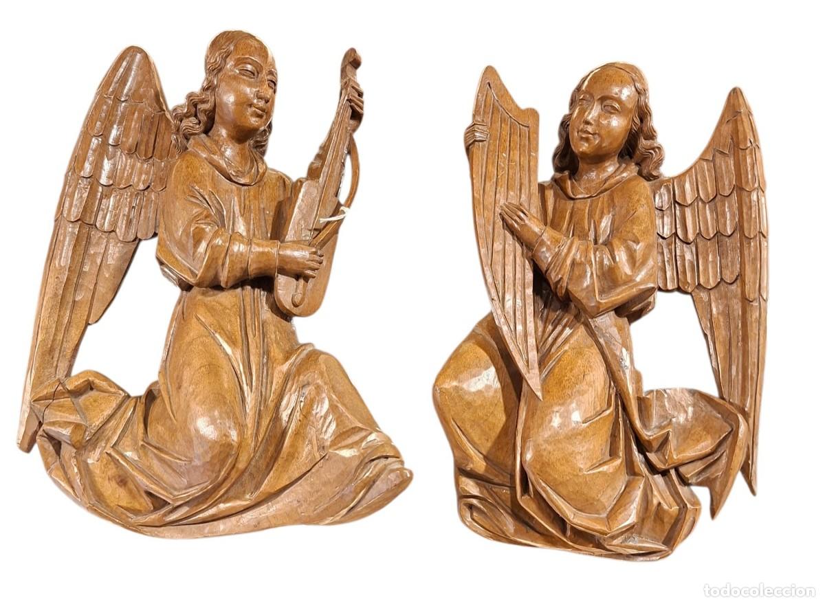 Arte: Gran parejas de angeles musicos tallados en madera