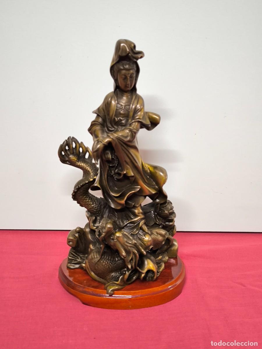 Arte: GUANYIN CHINA CON DRAGON REALIZADA EN BRONCE