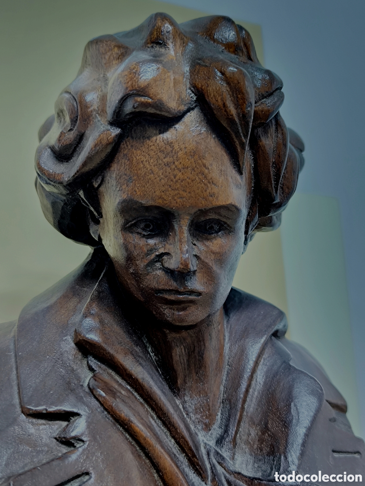 Arte: BUSTO BEETHOVEN MADERA TALLADA A MANO - Foto 2