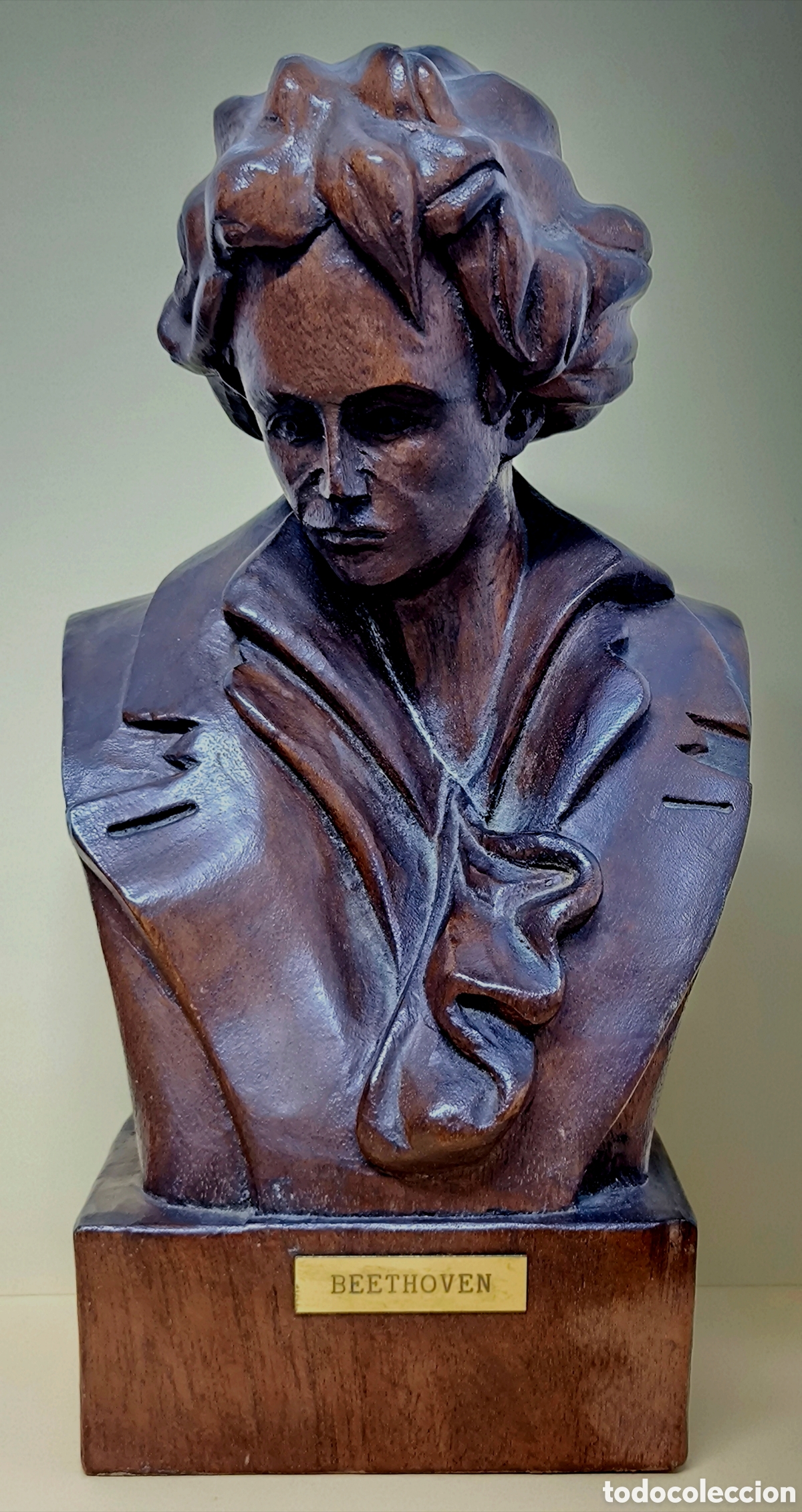 Arte: BUSTO BEETHOVEN MADERA TALLADA A MANO - Foto 1