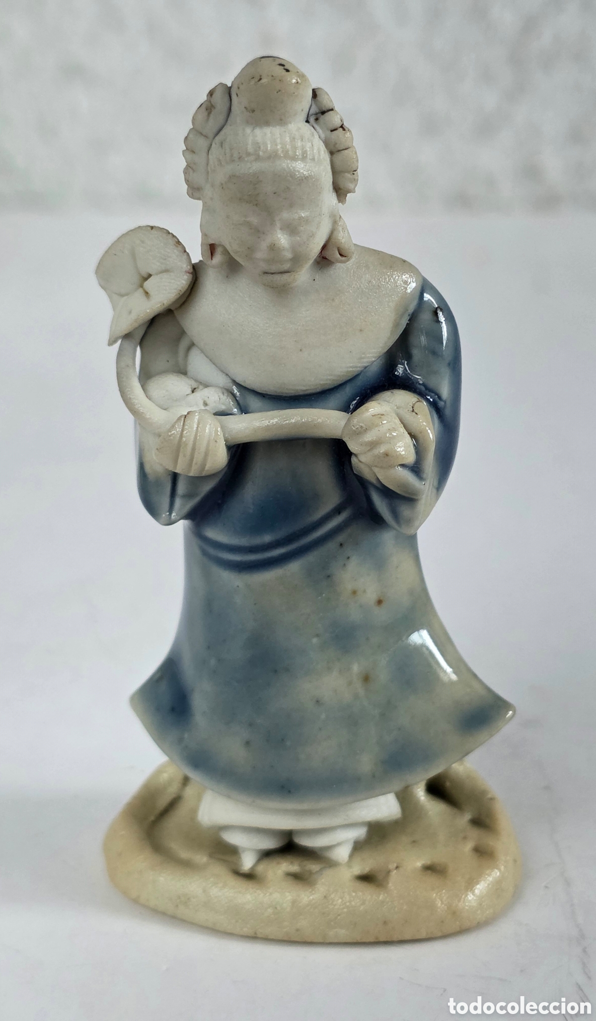 Arte: Antigua Figura China Mujer con Loto - Cer&aacute;mica - Decoraci&oacute;n Oriental Flor Pureza Iluminaci&oacute;n