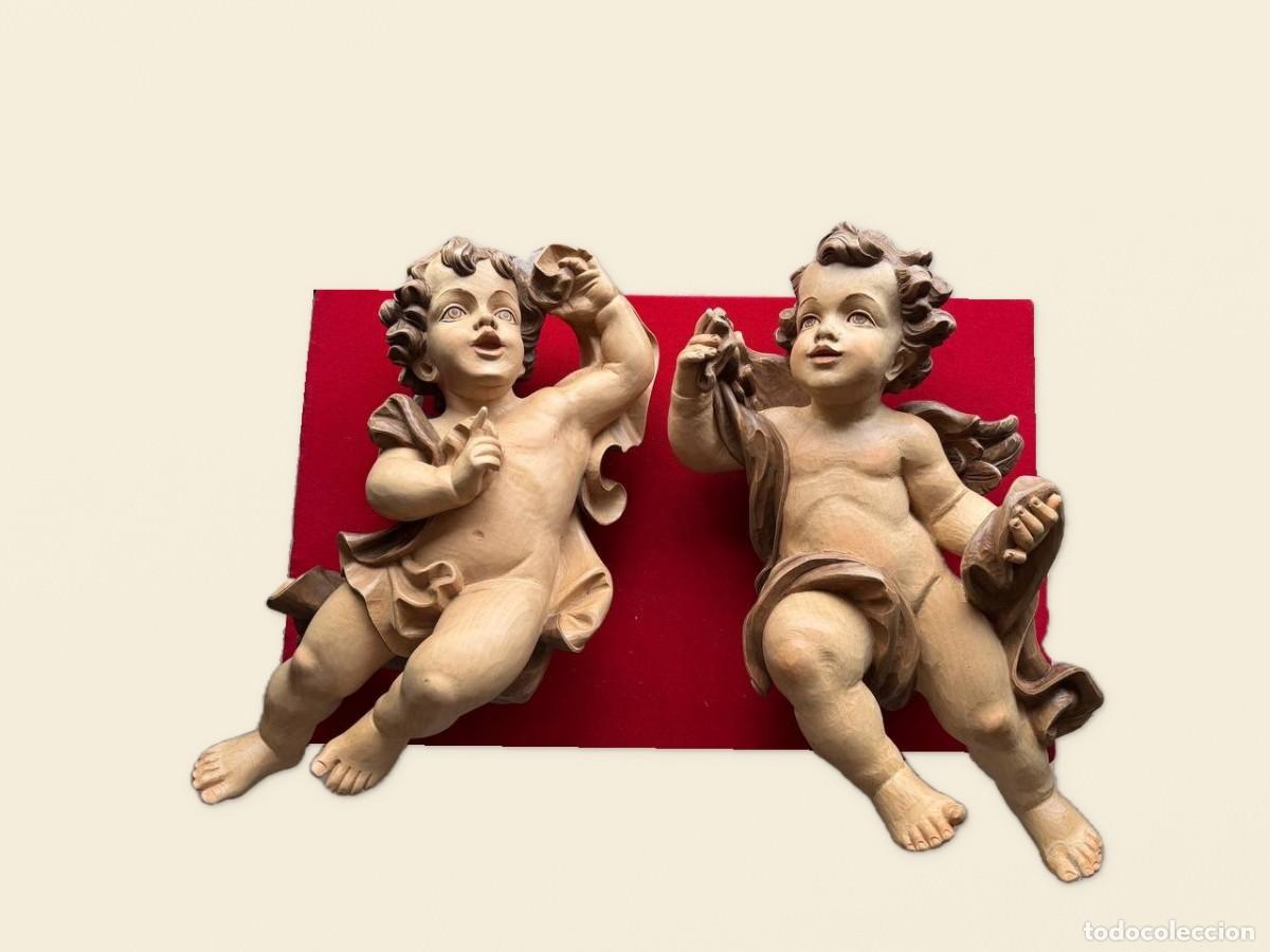 Arte: PAREJA DE &Aacute;NGELES EN MADERA TALLADA