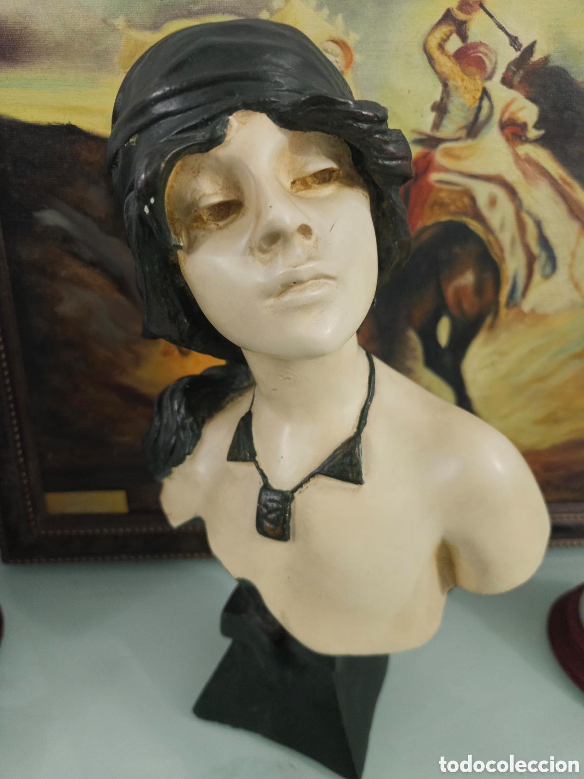 Arte: Busto Escultura Modernista Art Nouveau Alabastro Macizo - 28 cm (c. 1900)