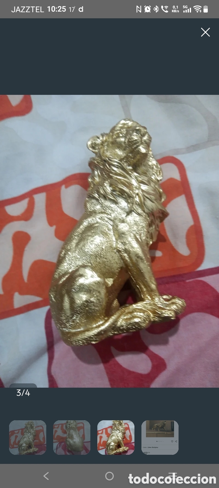 Arte: Figura Le&oacute;n Sentado Dorado