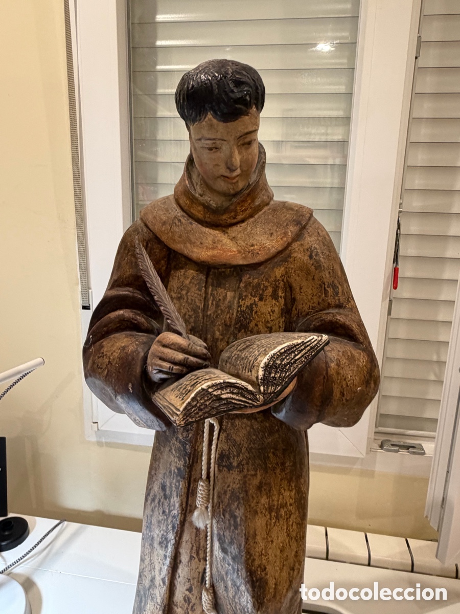 Arte: Espectacular fraile franciscano tallado 77 cm