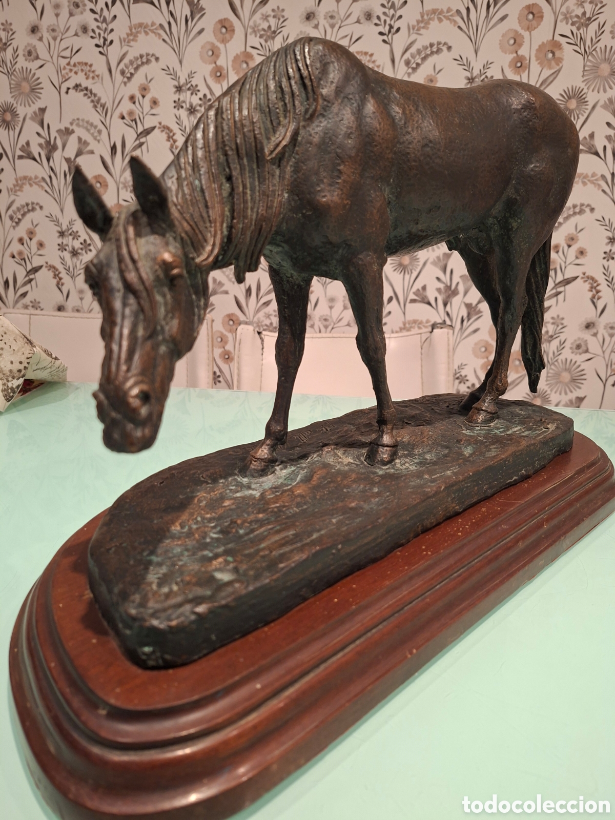Arte: Antigua Escultura caballo bronce Bonilla Villalba