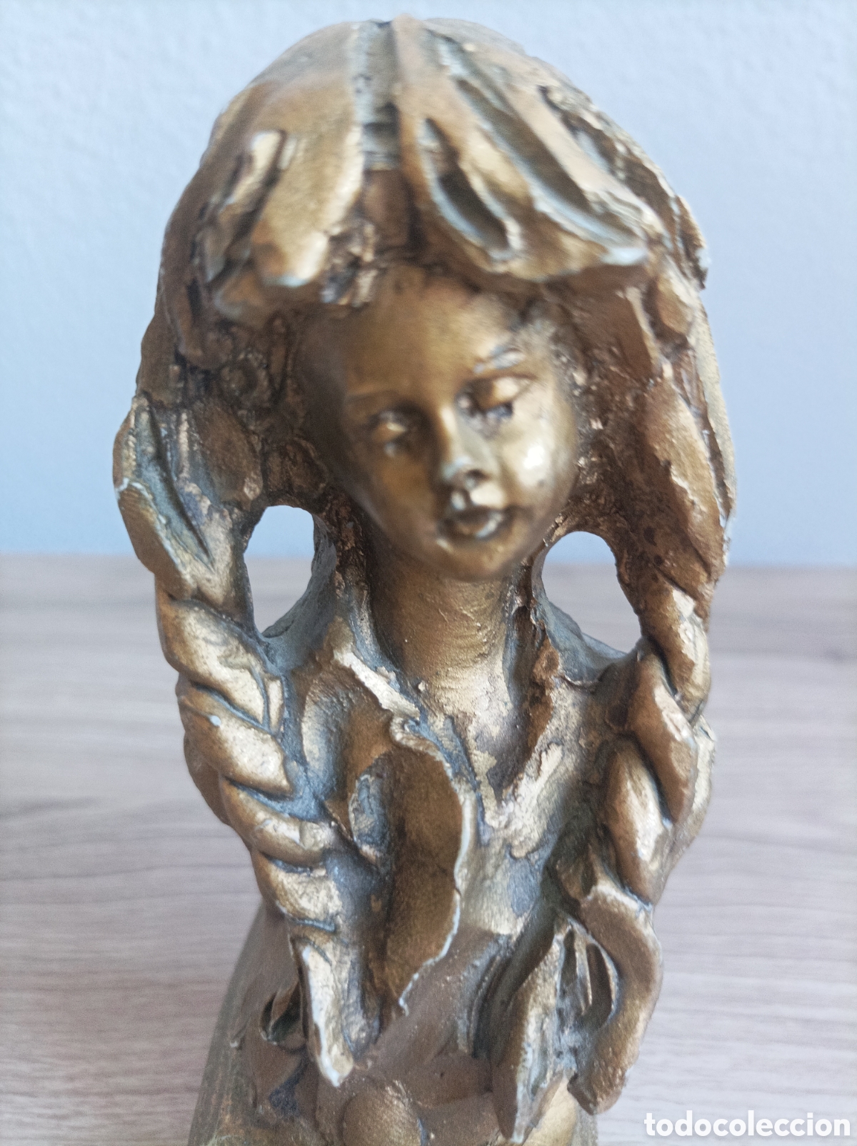 Arte: Busto Escultura &rdquo;Giovinetta&rdquo; Ni&ntilde;a con trenzas Luigi Paoletti -Alabastro piedra estilo Art Nouveau