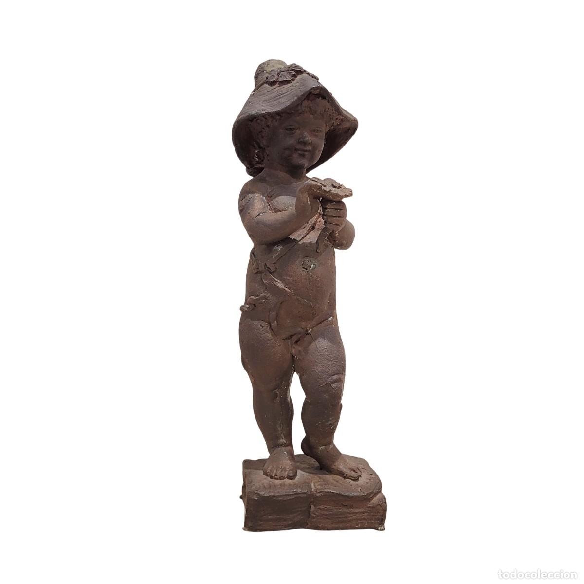 Arte: Figura de bronce &ldquo;ni&ntilde;o con flor&rdquo;, Firmado Daniel, 1942 - Espa&ntilde;a