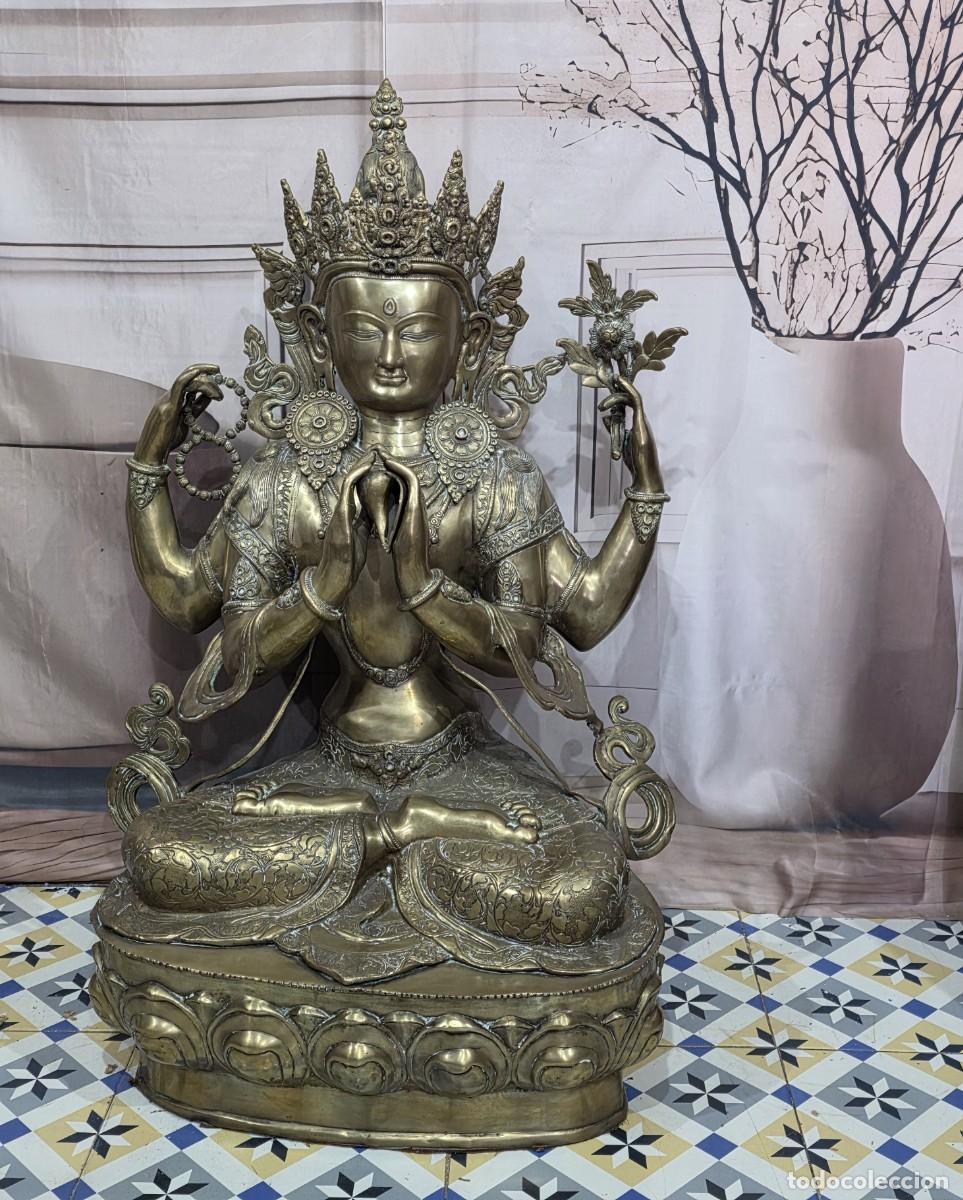 Arte: Estatua Gigante de Buda Avalokiteshvara de 4 Brazos. Lat&oacute;n/Bronce, 98 cm