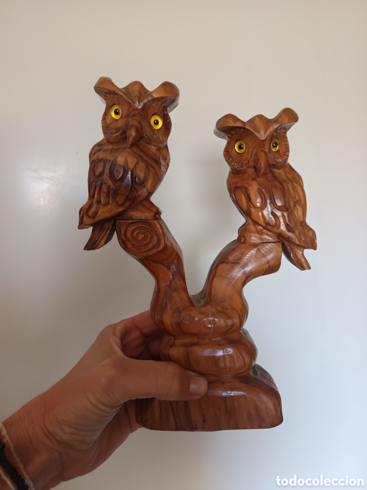 Arte: Escultura buho , figuras buhos madera tallada, escultura A.FERNANDEZ SPAIN