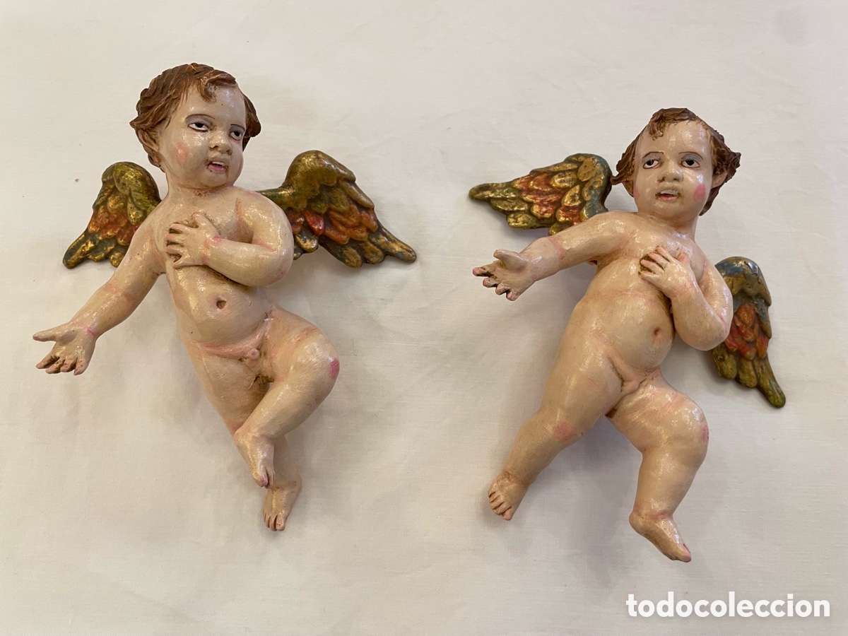 Arte: Pareja de &aacute;ngeles estilo barroco 17 cm