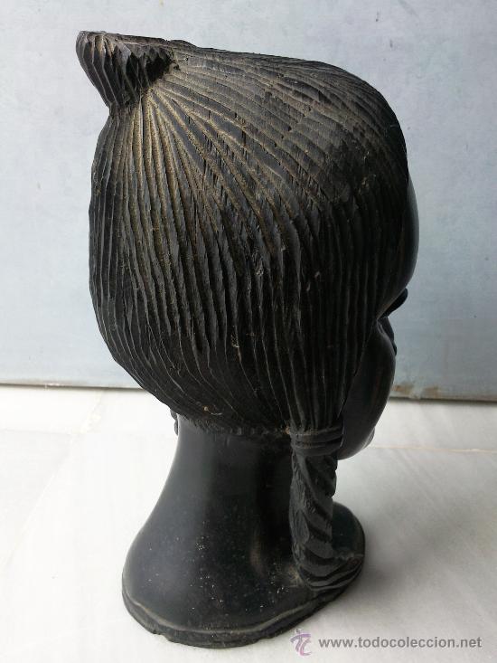 Arte: Pareja de cabezas talladas en madera de &eacute;bano. - Foto 5