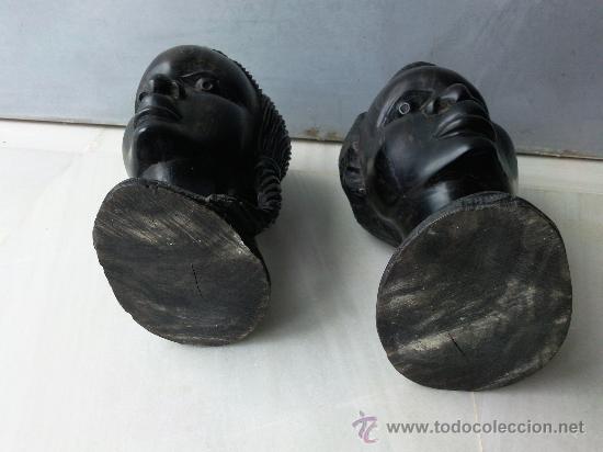 Arte: Pareja de cabezas talladas en madera de &eacute;bano. - Foto 9