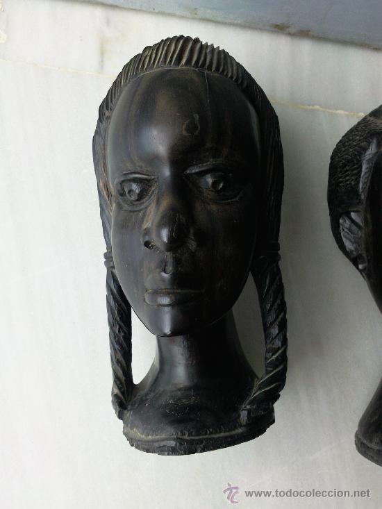 Arte: Pareja de cabezas talladas en madera de &eacute;bano. - Foto 10