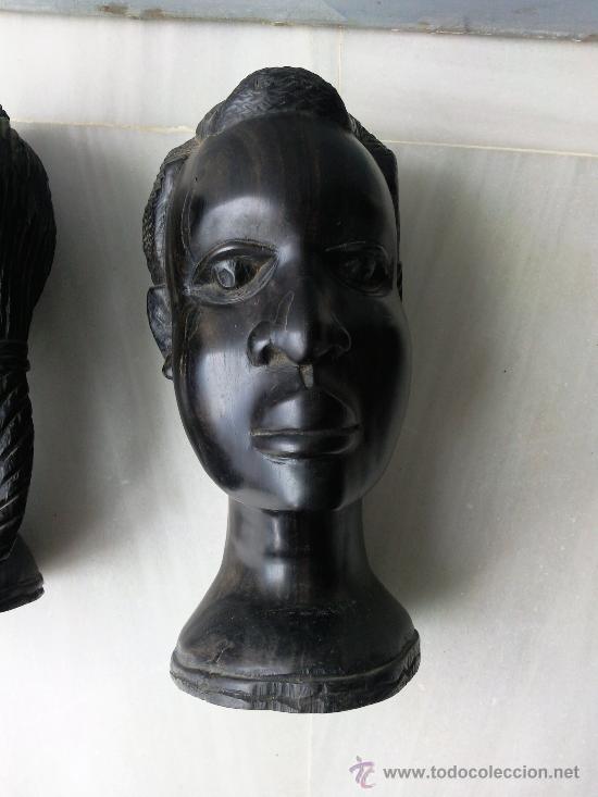 Arte: Pareja de cabezas talladas en madera de &eacute;bano. - Foto 11