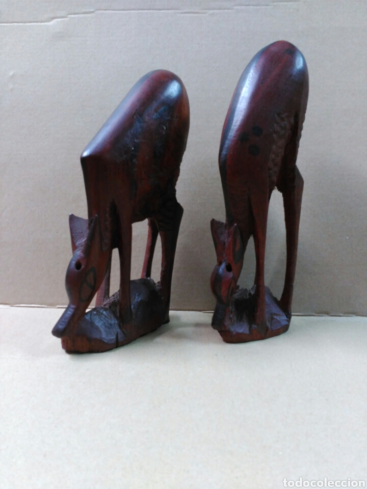 Arte: Pareja de figuras de cervatillos en madera - Foto 8