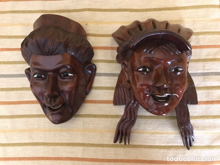 Arte: Pareja Cara tallada madera oriental - Foto 1