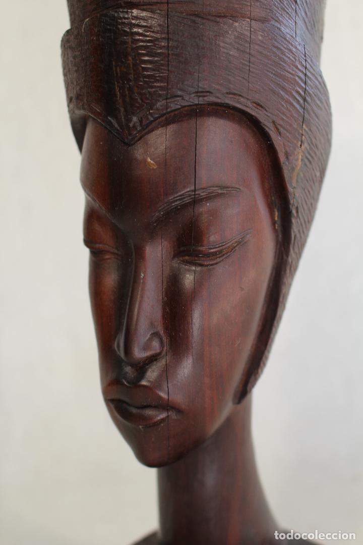 Arte: busto africana en madera tallada - Foto 8