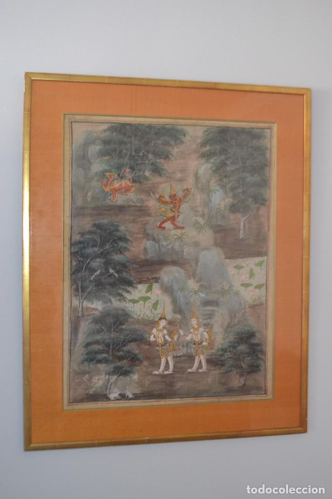 Arte: Cuadro antiguo con motivos chinescos - Foto 4