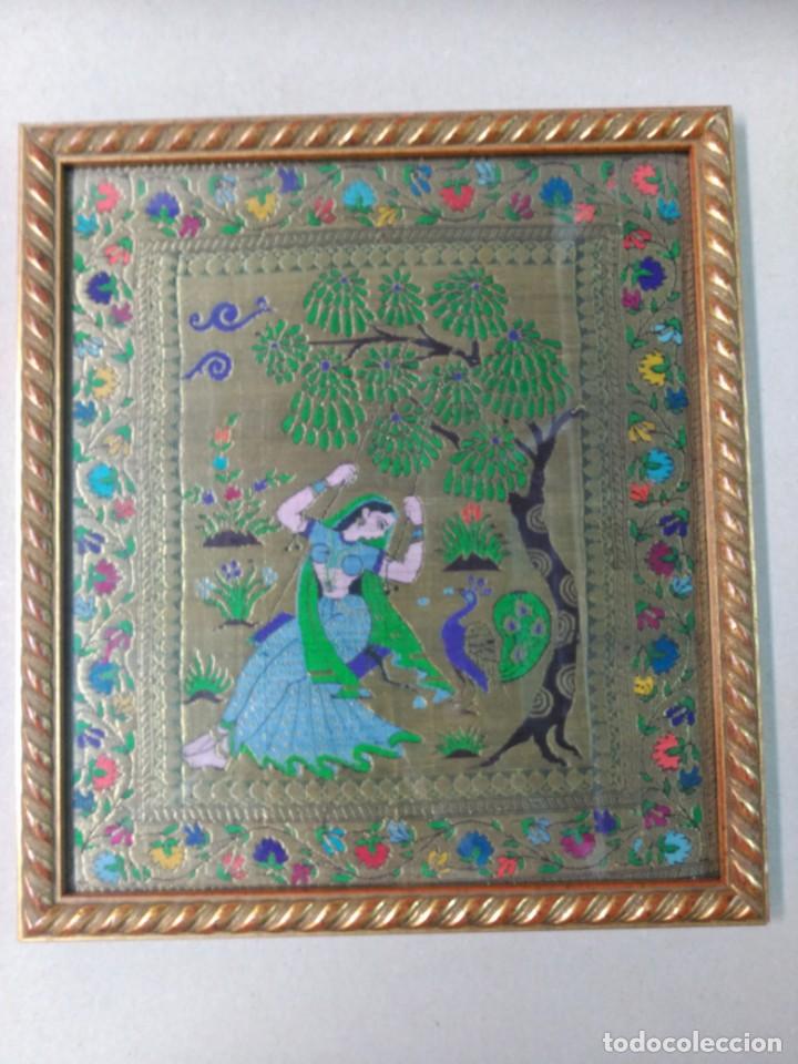 Arte: CUADRO TEXTIL EN MARCO DE MADERA, ORIGEN INDIO - Foto 13