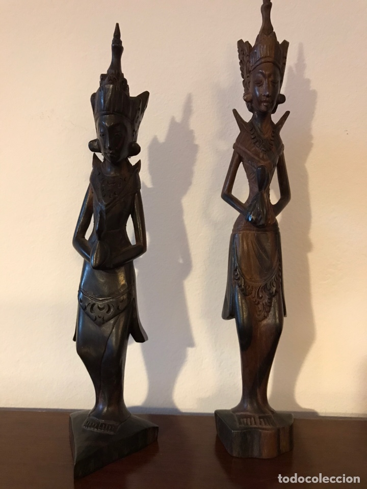 Arte: PAREJA FIGURAS MADERA TALLADA (VITRINA) - Foto 1