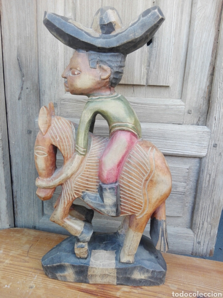 Arte: Enorme talla figura policromada hombre Mexicano caballo Folclore decorar restaurantes 45 cm MEXICO - Foto 4 - 151503394