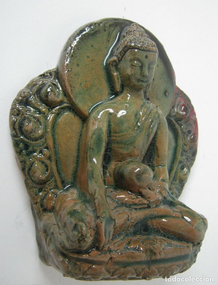 Arte: Antiguo Buda terracota vidriada oliva s.XIX XVIII - Foto 2 - 152489578