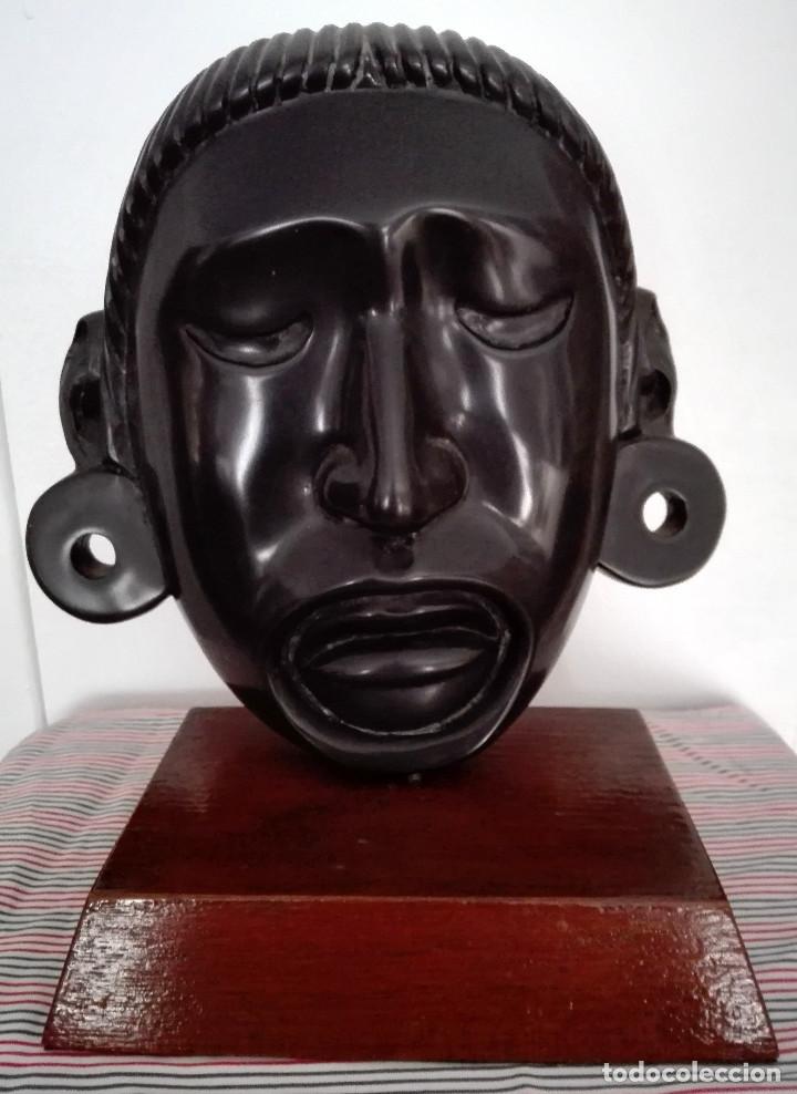Arte: M&Aacute;SCARA AZTECA A DOS CARAS CON PEANA - Foto 1