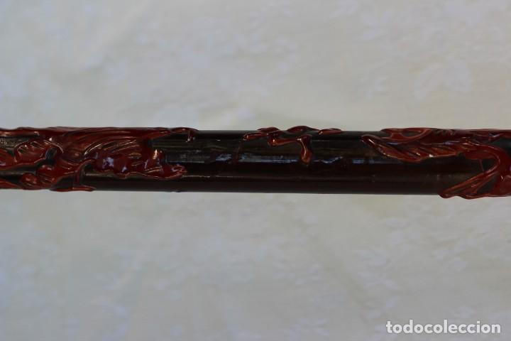 Arte: BASTON DRAG&Oacute;N MANGO DE MADERA TALLADA RELIEVE CHINA - Foto 4