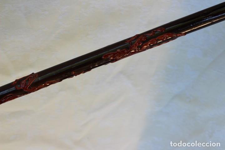 Arte: BASTON DRAG&Oacute;N MANGO DE MADERA TALLADA RELIEVE CHINA - Foto 10