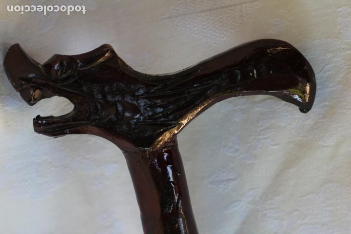 Arte: BASTON DRAG&Oacute;N MANGO DE MADERA TALLADA RELIEVE CHINA - Foto 1