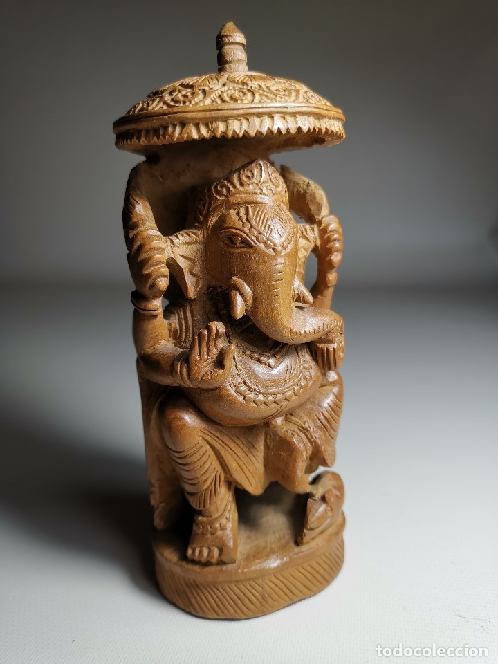 Ethnic hecho a mano de madera arte de la India Decoración de la pared colgante de Dios Ganesha con OM espiritual 