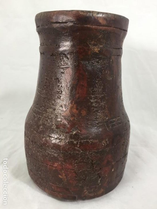 Arte: Cuenco jarrón madera tallada estriado antiguo étnico bonita y suave pátina 18,5 x 13 cms. - Foto 1 - 184330785