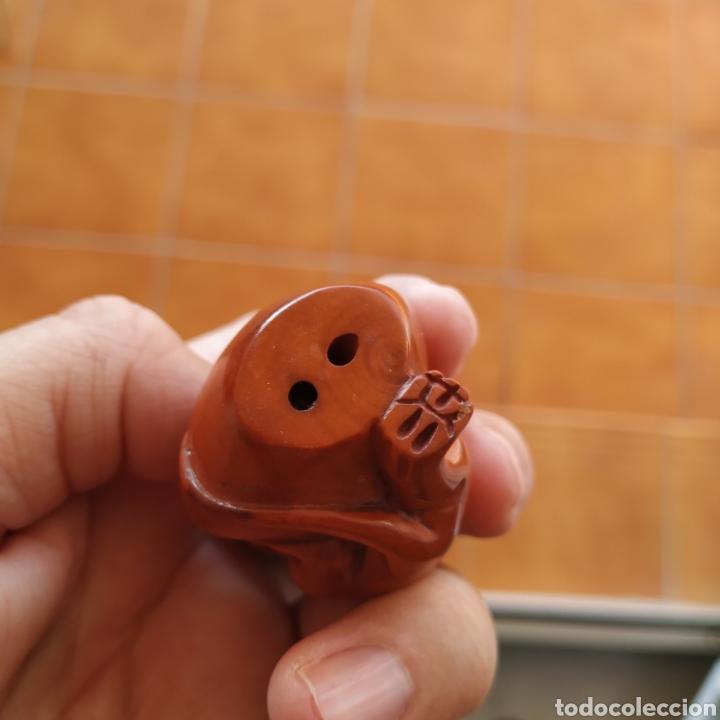 Arte: Antiguo netsuke japon&eacute;s de madera, raton con moneda - Foto 6
