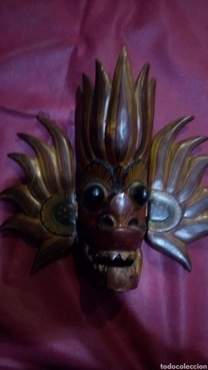 Arte: M&aacute;scara oriental tallada en madera &eacute;bano - Foto 1