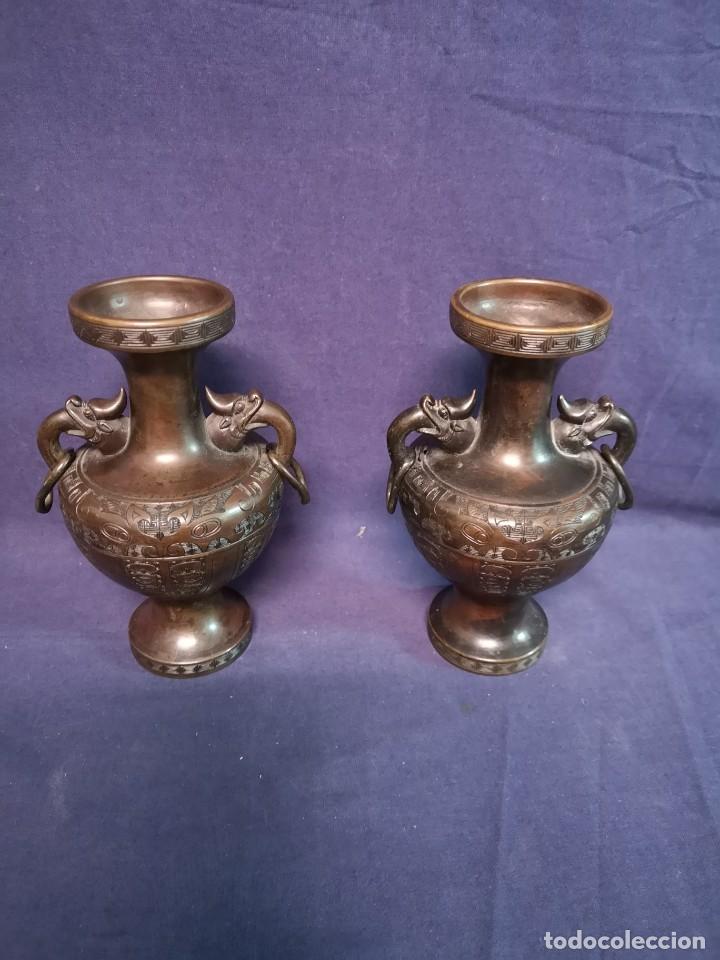 Arte: PAREJA JARRONES BRONCE CHINOS - Foto 2