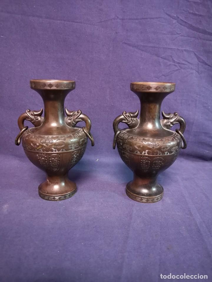 Arte: PAREJA JARRONES BRONCE CHINOS - Foto 4