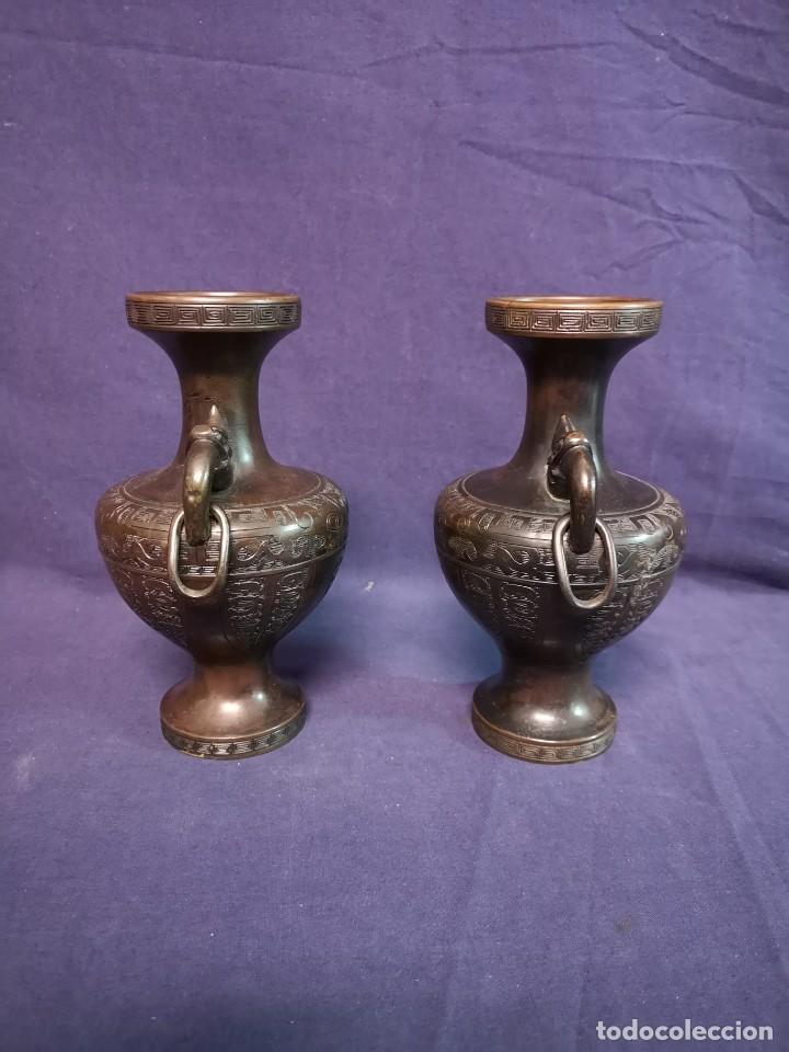 Arte: PAREJA JARRONES BRONCE CHINOS - Foto 5