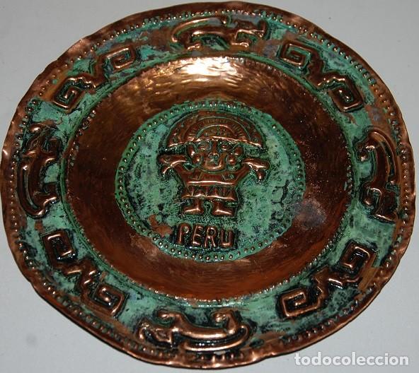 Arte: PLATO DE COBRE PERU DIOS AZTECA - Foto 1