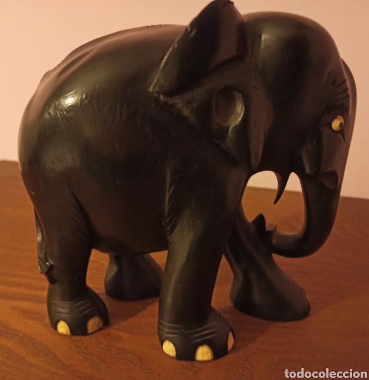 Arte: ESPECTACULAR ELEFANTE TALLADO EN MADERA DE &Eacute;BANO - Foto 2