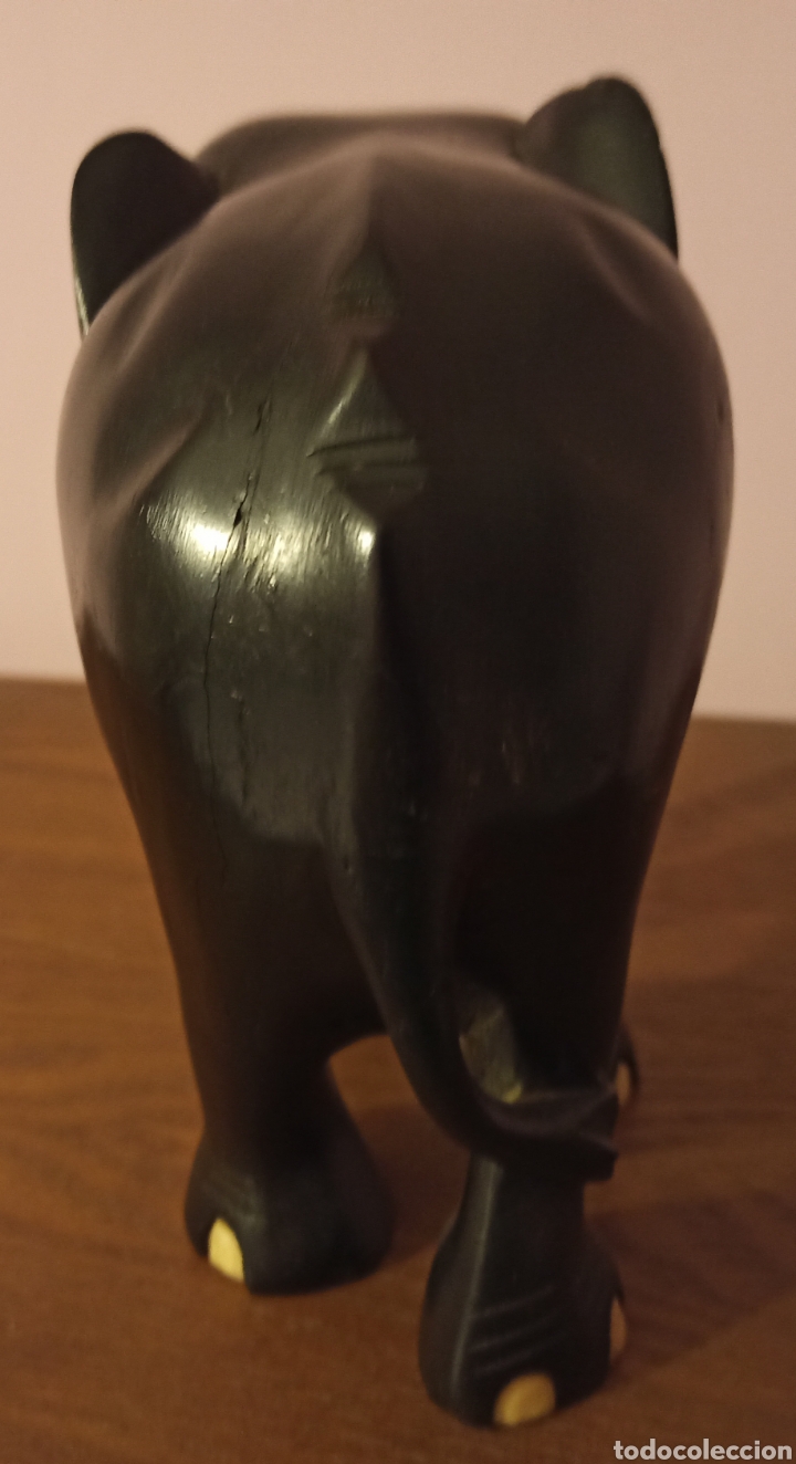 Arte: ESPECTACULAR ELEFANTE TALLADO EN MADERA DE &Eacute;BANO - Foto 4