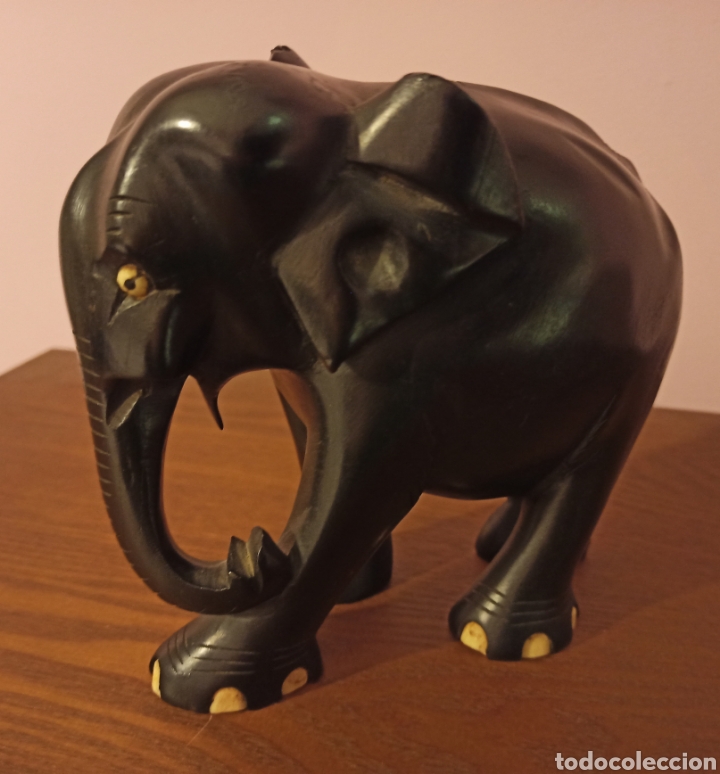 Arte: ESPECTACULAR ELEFANTE TALLADO EN MADERA DE &Eacute;BANO - Foto 1