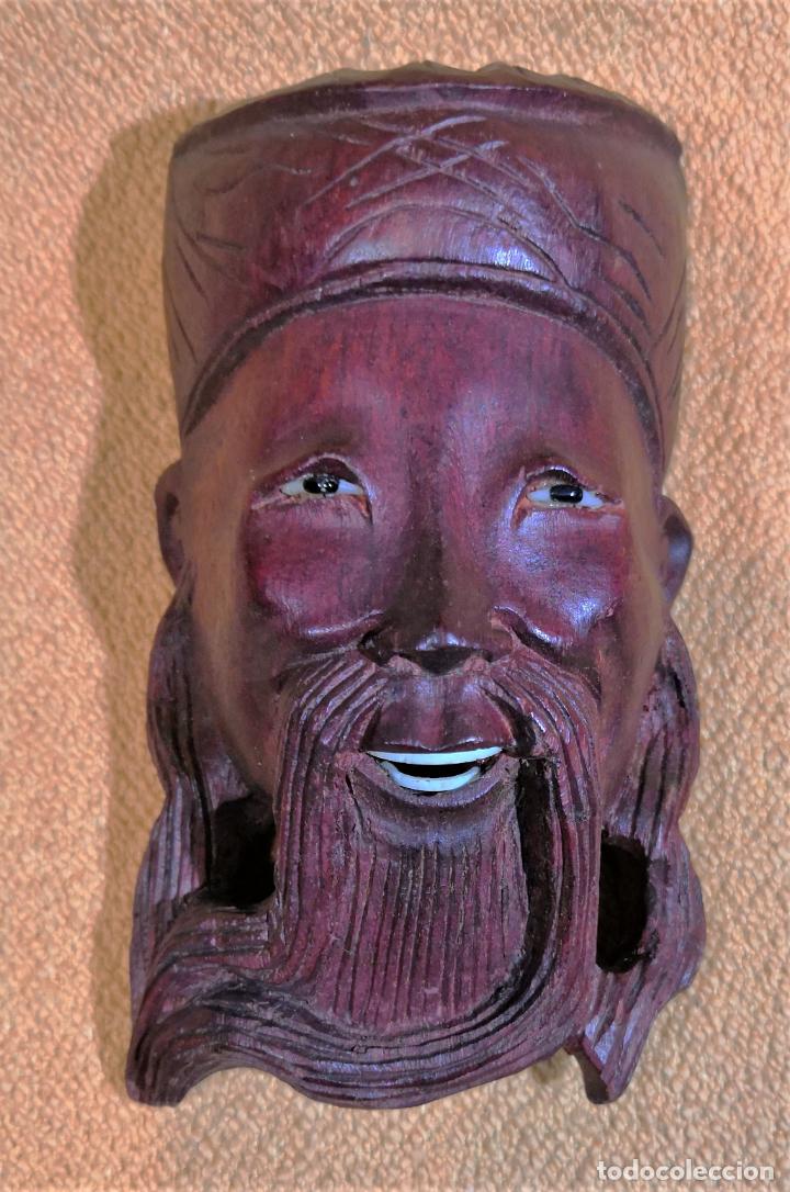 Arte: MASCARA ORIENTAL EN MADERA TALLADA. - Foto 2