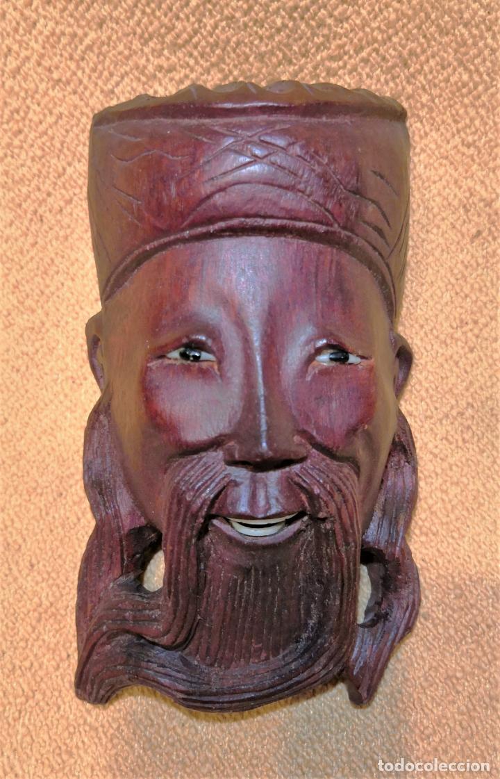 Arte: MASCARA ORIENTAL EN MADERA TALLADA. - Foto 3