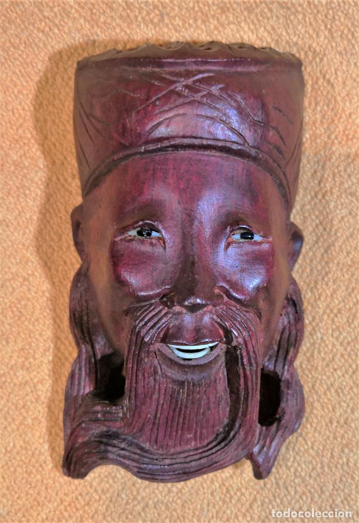 Arte: MASCARA ORIENTAL EN MADERA TALLADA. - Foto 1