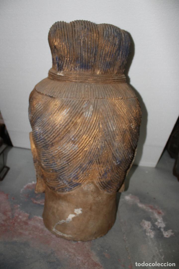 Arte: CABEZA GIGANTE DE BUDA EN MADERA - Foto 2