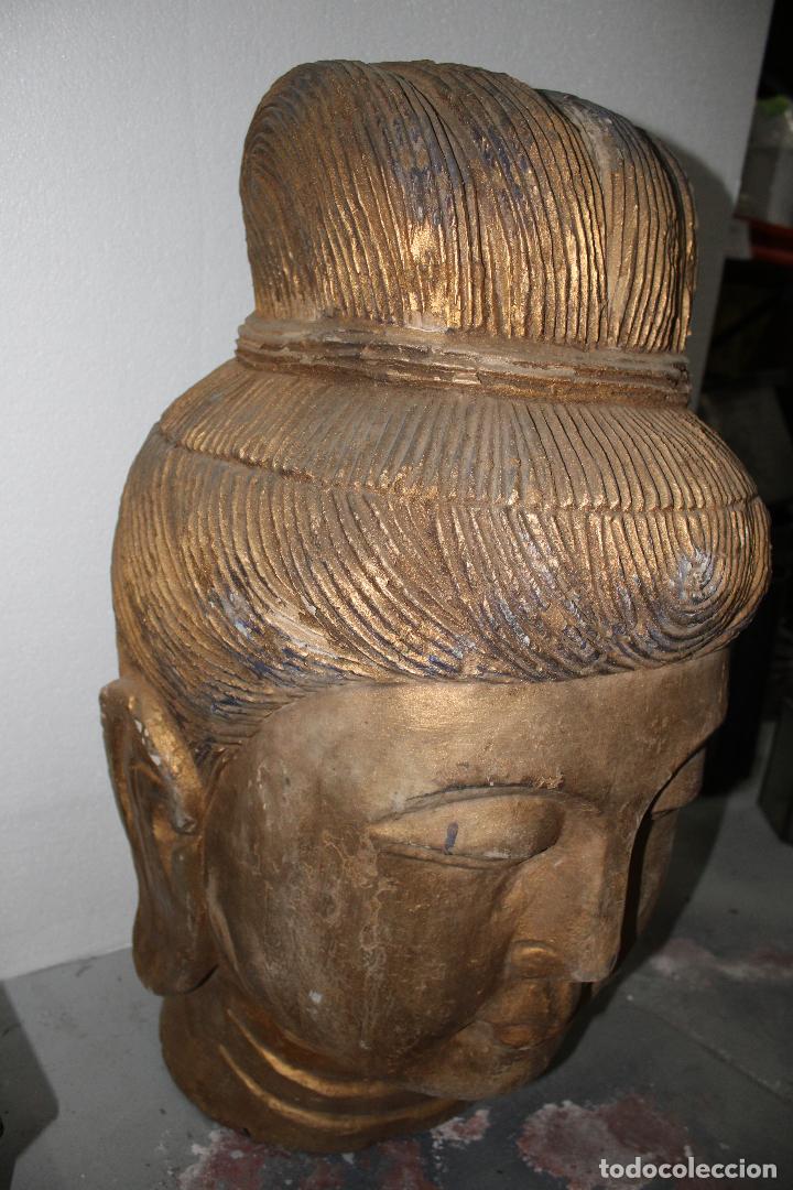 Arte: CABEZA GIGANTE DE BUDA EN MADERA - Foto 3