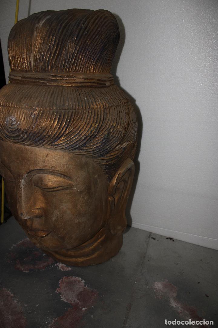 Arte: CABEZA GIGANTE DE BUDA EN MADERA - Foto 4