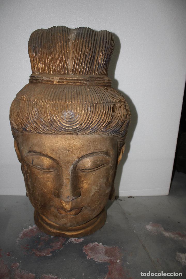 Arte: CABEZA GIGANTE DE BUDA EN MADERA - Foto 5