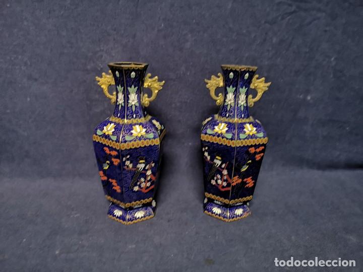 Arte: PAREJA DE JARRONES EN CLOISONNE - Foto 2